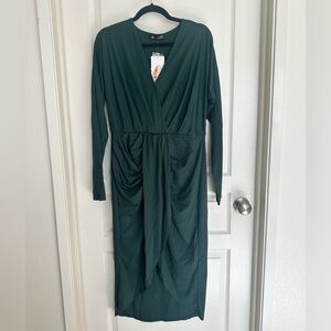 Pretty Garden Emerald Green Wrap Midi Dress Size Medium